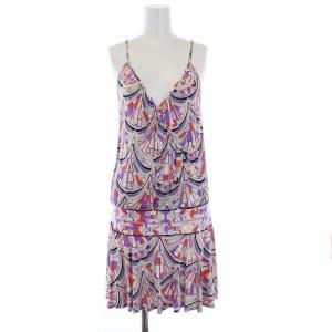 キャミワンピース ひざ丈 総柄 絹 シルク100％ I38 S マルチカラー