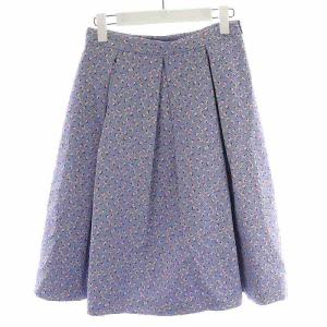 ANAYI フレアスカート 花柄 ひざ丈 38 M ベージュ ブルー