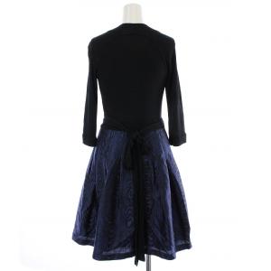 DIANE von FURSTENBERG ラップワンピース フレア ミニ丈 リボン ウエスト切り替え 木目柄 シルク 4 ネイビー ブラック