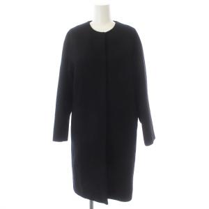 ノーカラーコート ロング ウール S ブラック
