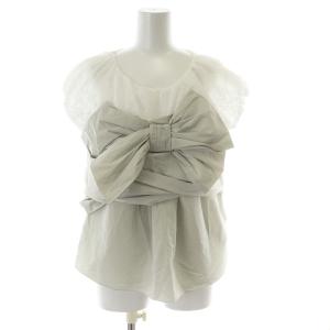 ブラウス カットソー フレンチスリーブ レース リボン シースルー チュール 38 ホワイト グレー