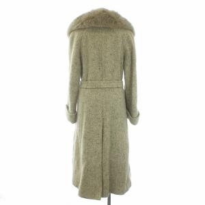 Aquascutum ロングコート ファー ツイード ベージュ グレー