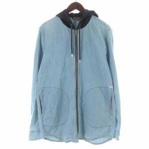 デニムジャケット パーカー ジップアップ コットン フード 切替 M 水色 ライトブルー