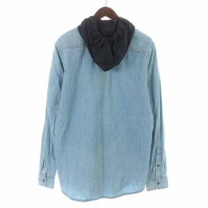 DIESEL デニムジャケット パーカー ジップアップ コットン フード 切替 M 水色 ライトブルー