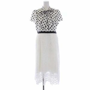 19SS ドットレースワンピース 半袖 ロング リボン ボウタイ 1 S 白 黒 ホワイト ブラック