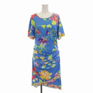 FUCHSIA ワンピース ロング 半袖 花柄 40 L 水色 ライトブルー マルチカラー