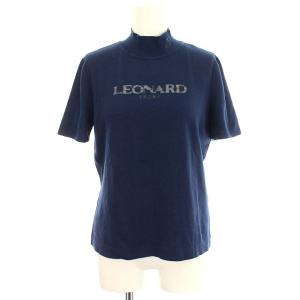 カットソー 半袖 ニット ハイネック 透けロゴ ラインストーン 40 ネイビー