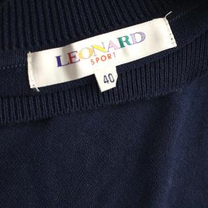 LEONARD SPORT カットソー 半袖 ニット ハイネック 透けロゴ ラインストーン 40 ネイビー