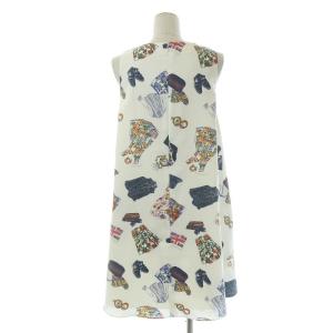 Lois CRAYON フレアワンピース ひざ丈 ノースリーブ 総柄 M 白 ホワイト 紺 ネイビー マルチカラー