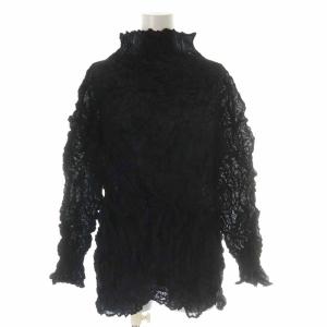 カットソー ハイネック シワ加工 長袖 M ブラック