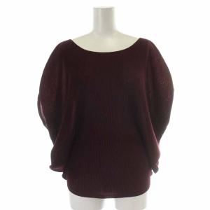 イッセイミヤケ カットソー Uネック プリーツ フレンチスリーブ パープル