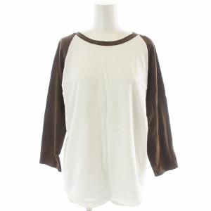 AMERICANA Tシャツ カットソー ロンT 七分袖 ロゴ 白 茶 ブラウン ホワイト