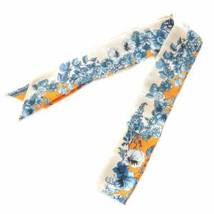 FENDI WRAPPY スカーフ シルク 花柄 1200×50mm オレンジ ベージュ
