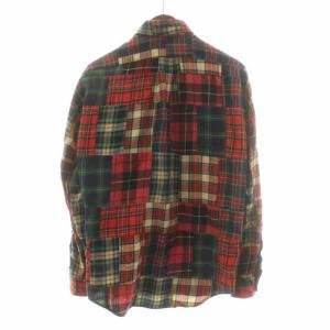 RALPH LAUREN インド製 ボタンダウンシャツ 長袖 パッチワーク チェック S 赤 レッド マルチカラー