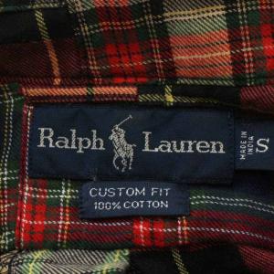 RALPH LAUREN インド製 ボタンダウンシャツ 長袖 パッチワーク チェック S 赤 レッド マルチカラー