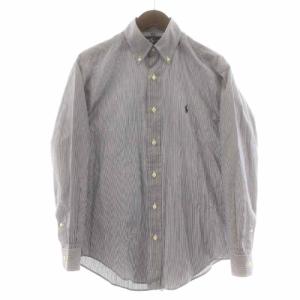 ボタンダウンシャツ 長袖 ストライプ 37-80 L 白 ホワイト 紺 ネイビー