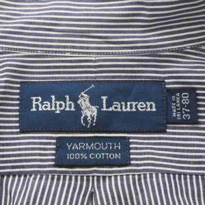 RALPH LAUREN ボタンダウンシャツ 長袖 ストライプ 37-80 L 白 ホワイト 紺 ネイビー