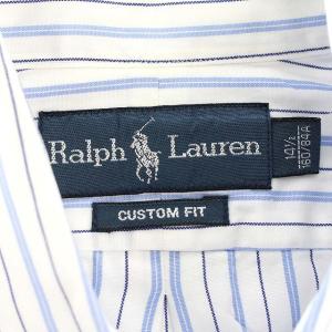 RALPH LAUREN シャツ ストライプ 長袖 ボタンダウン 160 S相当 白 ホワイト 青 ブルー