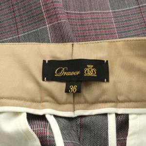 Drawer パンツ ウール チェック柄 ジッパーフライ 36 グレー レッド