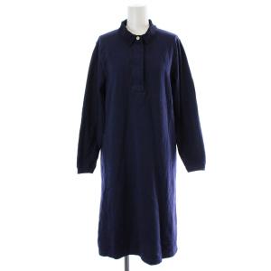 フレアワンピース ポロシャツワンピ ひざ丈 長袖 2 ネイビー