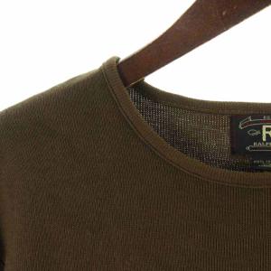RRL RALPH LAUREN ニット カットソー コットン ロゴプリント ポケット 長袖 S カーキ