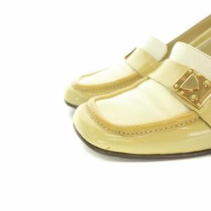 LOUIS VUITTON パンプス スクエアトゥ チャンキーヒール レザー 36 イエロー ホワイト