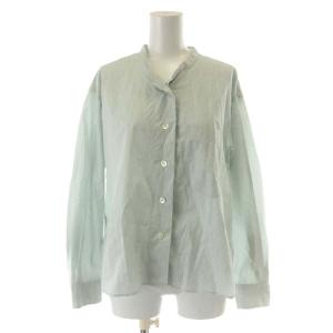 21SS SUPERFINE COTTON ブラウス シャツ 長袖 ストライプ コットン 1 S 緑 グリーン