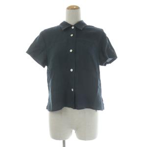 19SS ブラウス シャツ 半袖 麻 リネン 2 ネイビー
