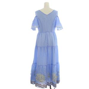 Chesty 20SS ワンピース フレア ロング マキシ丈 オープンショルダー 半袖 ストライプ 刺繍 1 M 青 ブルー
