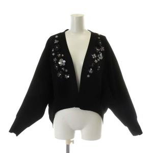 21AW ルーズフラワーカーディガン 長袖 リブ F ブラック