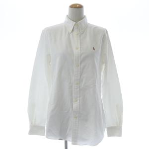ボタンダウンシャツ 長袖 ワンポイント M ホワイト