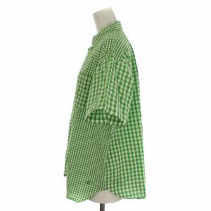 BEAMS BOY 22SS サッカー クレイジー ボタンダウン ショートスリーブシャツ チェック ブラウス 半袖 緑 グリーン 白 ホワイト