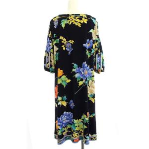 LEONARD ワンピース 花柄 五分袖 Vネック ひざ丈 M ネイビー