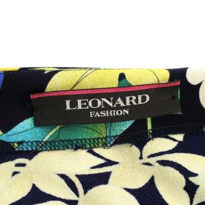 LEONARD ワンピース 花柄 五分袖 Vネック ひざ丈 M ネイビー