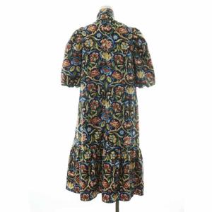 GRACE CONTINENTAL 22AW オーナメントプリントワンピース ひざ丈 半袖 リボン 38 M 紺 ネイビー