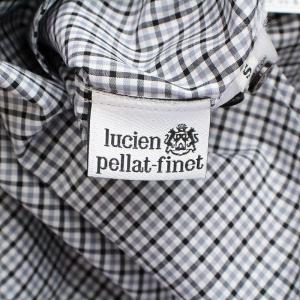 lucien pellat finet クレリックシャツ 長袖 チェック イラスト刺繍 S グレー ブラック