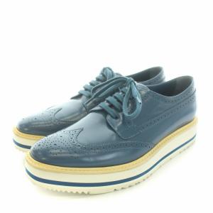 オックスフォードシューズ レザーシューズ スニーカー 厚底 ウイングチップ メダリオン 41 28.0cm 青 ブルー