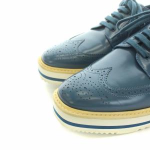 PRADA オックスフォードシューズ レザーシューズ スニーカー 厚底 ウイングチップ メダリオン 41 28.0cm 青 ブルー