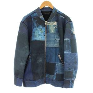 スウェット デニム 転写プリント ボンバー ジャケット MA-1 L相当 青 ブルー