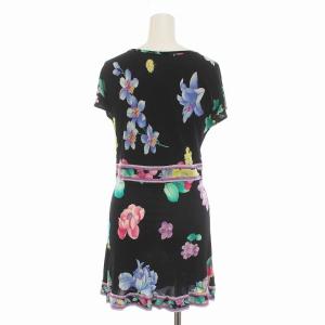 LEONARD FASHION ワンピース ミニ 花柄 半袖 M 黒 マルチカラー