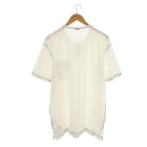 Papas Tシャツ カットソー 半袖 リネン混 麻混 ヘンリーネック プリント 52 LL 白 ホワイト