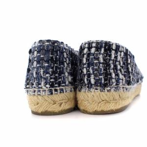 CHANEL ココマーク ツイード エスパドリーユ 37 ネイビー シルバー G29762