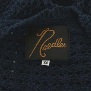 Needles カーディガン ロング丈 メッシュ 長袖 麻混 リネン混 XS 紺 ネイビー