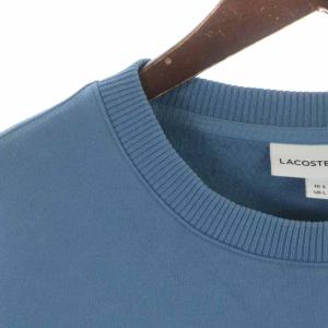 LACOSTE ハウンドトゥースレタードワッペンクルーネックスウェット トレーナー プルオーバー 長袖 ブルー