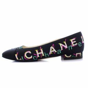 CHANEL ココマーク パンプス スクエアトゥ ローヒール ロゴ 36.5 黒 G34785