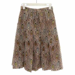 ANAYI 17SS フレアスカート プリーツスカート ひざ丈 総柄 36 S ピンクベージュ 紺 ネイビー