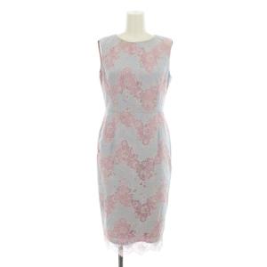 18SS ワンピース ドレス タイト レース 花柄 ノースリーブ ひざ丈 36 水色 ピンク