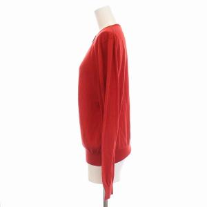 CELINE カーディガン ニット シルク100％ クルーネック 長袖 薄手 M レッド