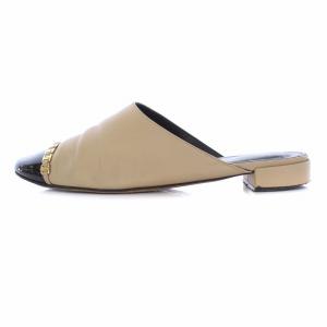 Salvatore Ferragamo ミュール サンダル ヴァラ ローヒール レザー バイカラー 7.5C ベージュ ブラック