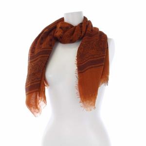 ETRO カシミヤ シルク スカーフ ショール 大判 フリンジ オレンジ